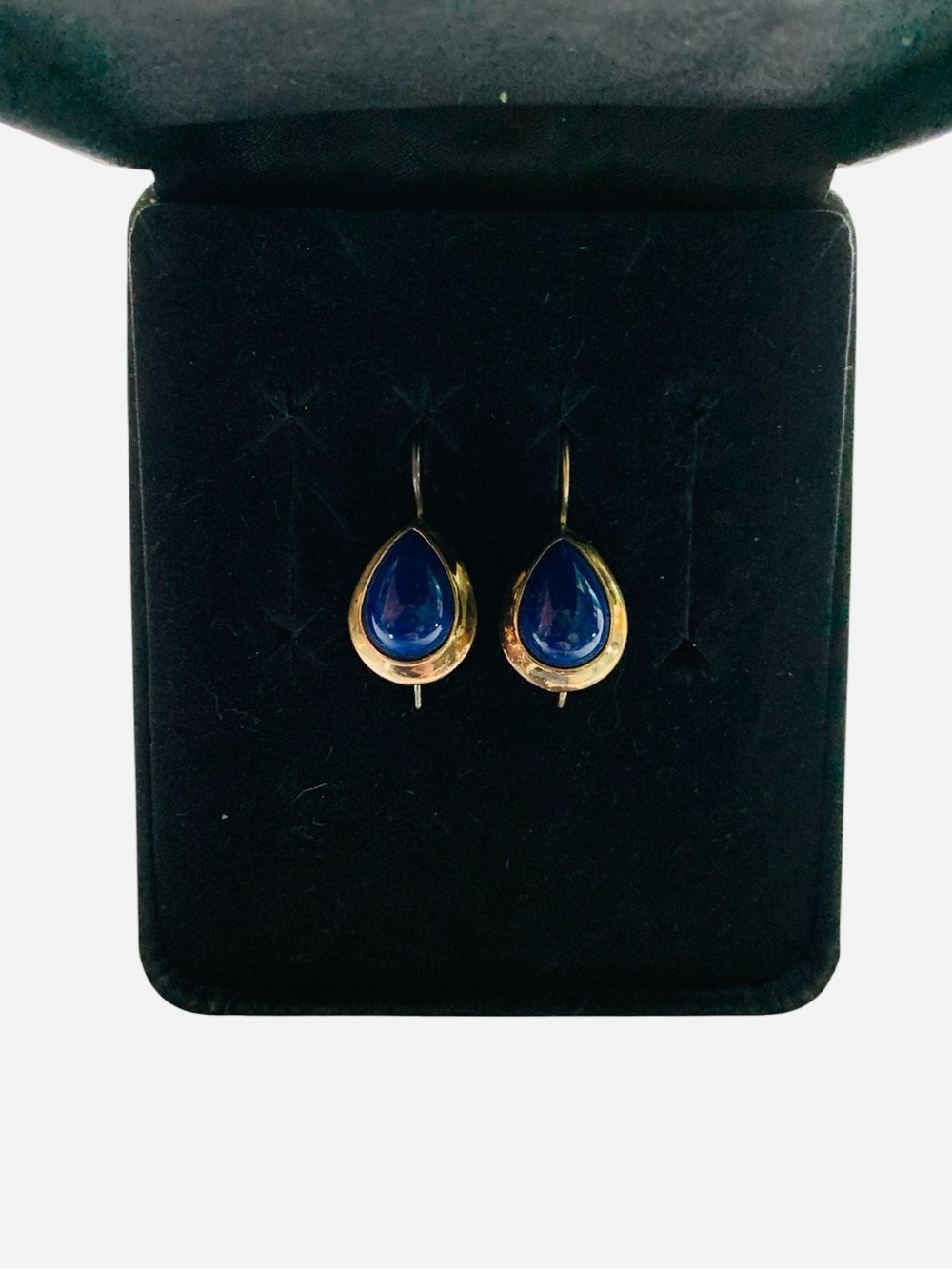 Vintage Sterling Silver 925 Teardrop Lapis Lazuli Dangle Hook Earrings